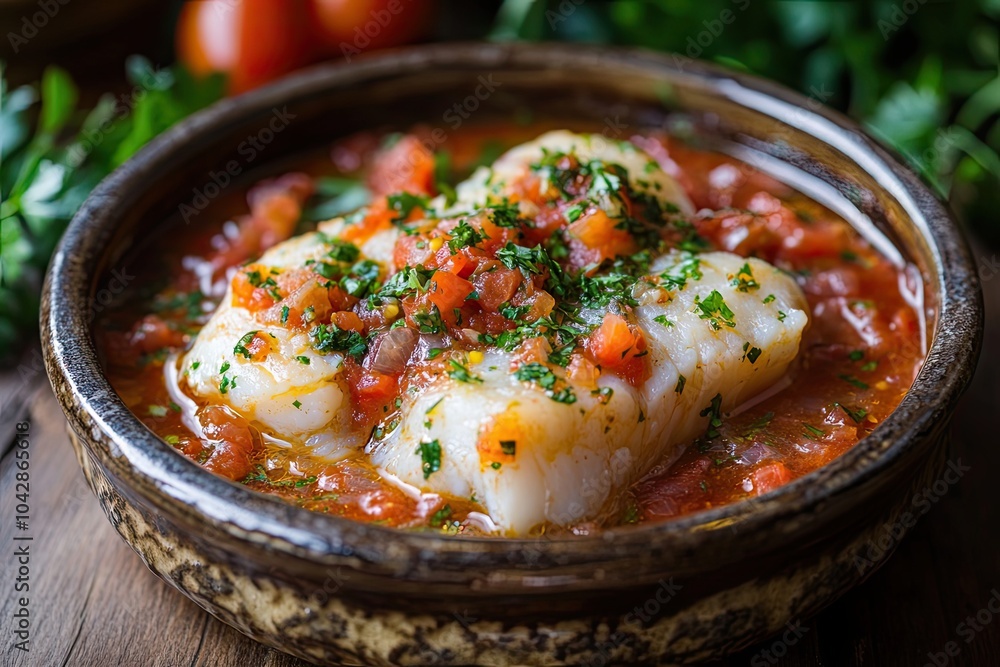 Steamed Fish in Tomato Sauce with Herbs and Onion Steamed Fish in Tomato Sauce with Herbs and Onion