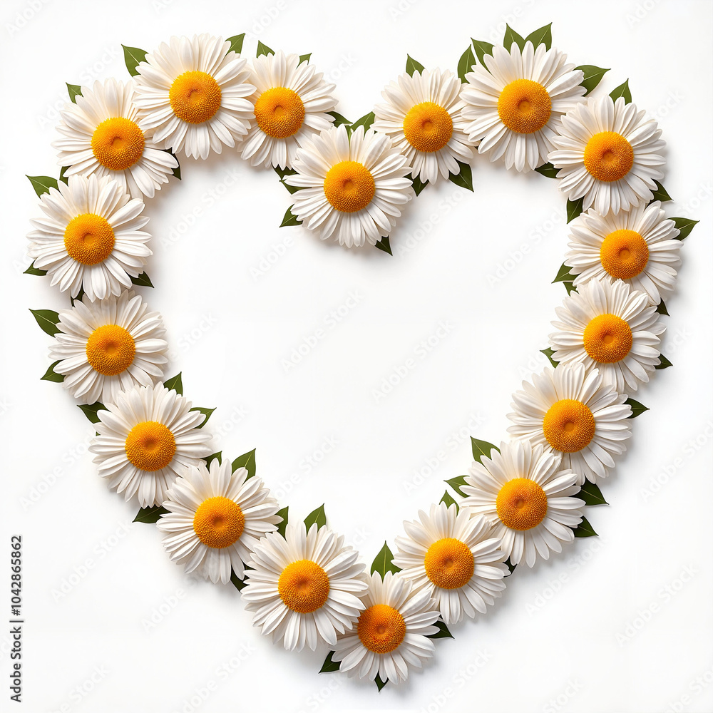 Daisy Heart Arrangement Cheerfully Symbolizing Love Against White Background Daisy Heart Arrangement Cheerfully Symbolizing Love Against White Background