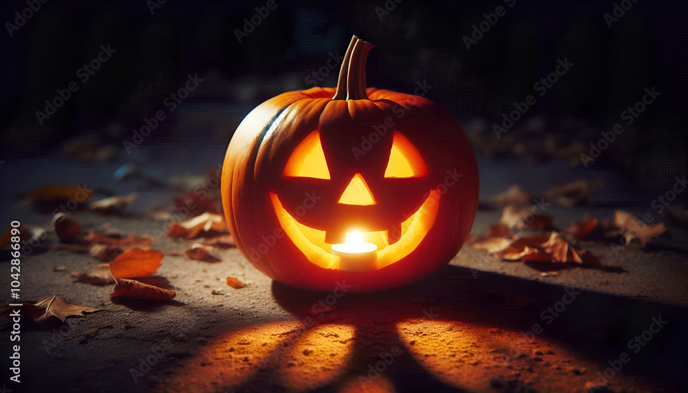 Smiling Jack-O’-Lantern at Night Smiling Jack-O’-Lantern at Night