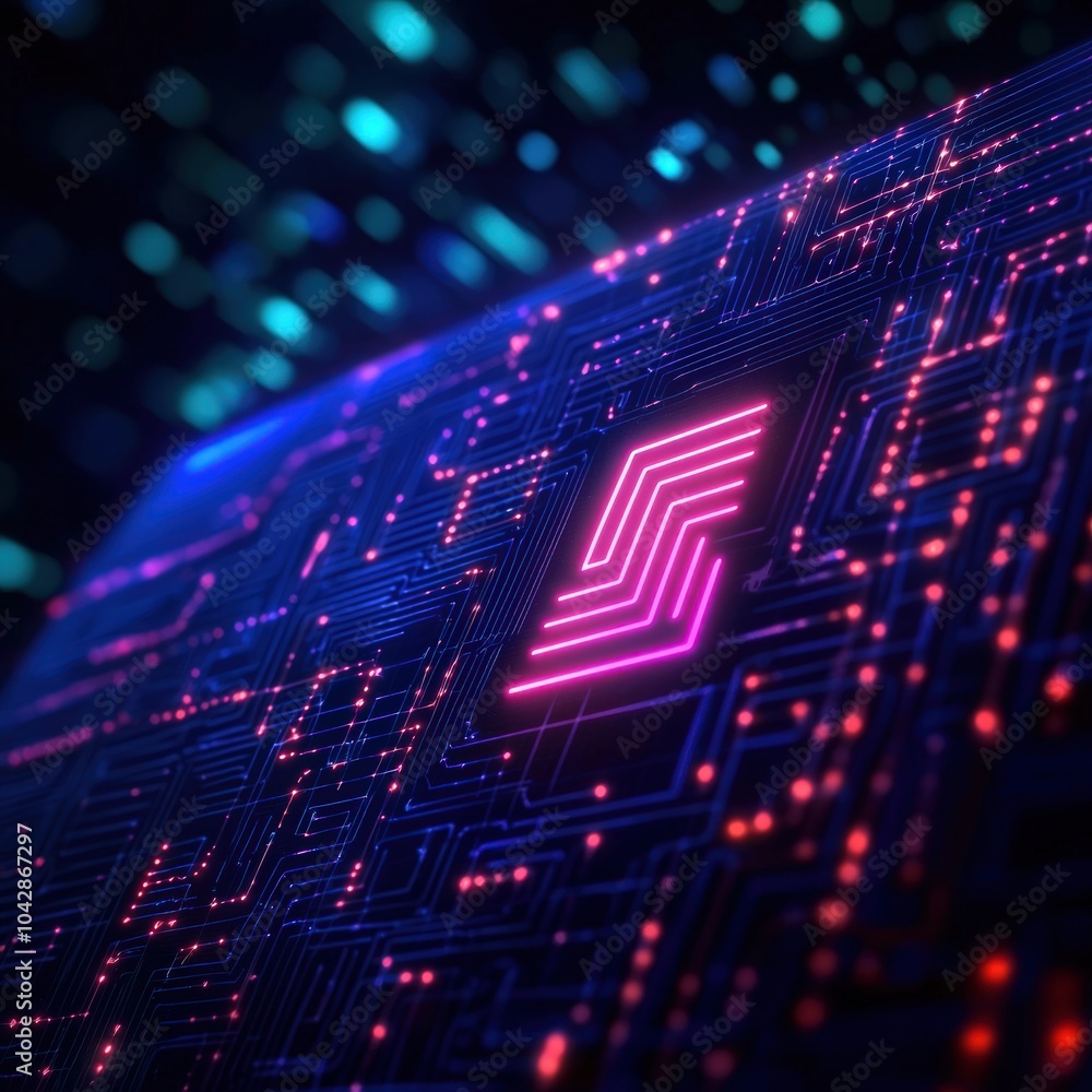 Obraz premium Exploring the Intersection of Modern Technology and Digital Design in a Vibrant Circuitry Landscape