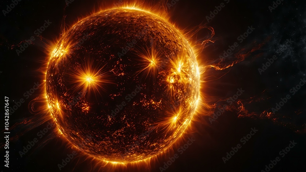 Obraz premium 太陽フレアのエネルギーの爆発/宇宙の嵐