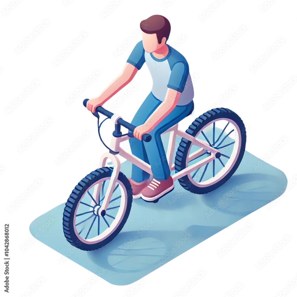Obraz premium 自転車に乗る少年のアイソメトリック画像 Isometric image of a boy riding a bicycle