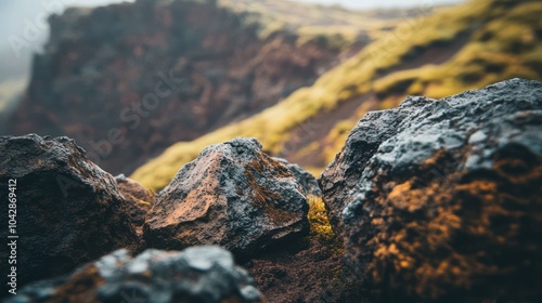 Close Up of Volcanic Rocks in Icelandic Landscape photo