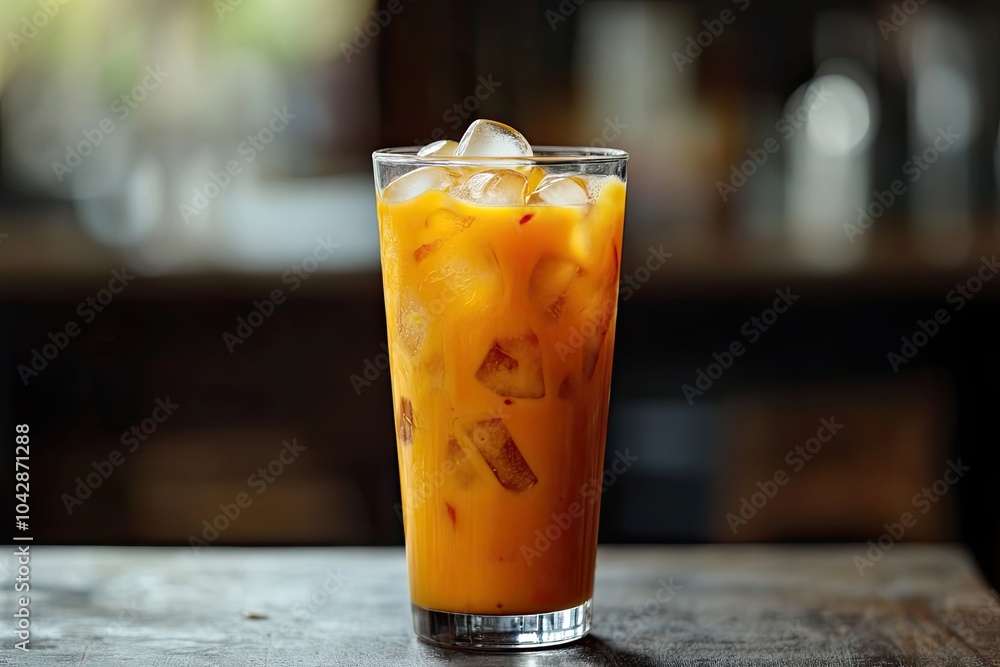 Iced Mango Drink in a Glass with Ice Cubes Iced Mango Drink in a Glass with Ice Cubes