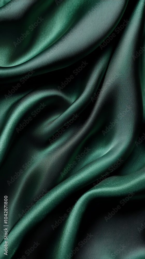 Fototapeta premium Luxurious green satin fabric with elegant folds, perfect for backgrounds, textiles, and fashion designs. Soft shine adds sophistication.