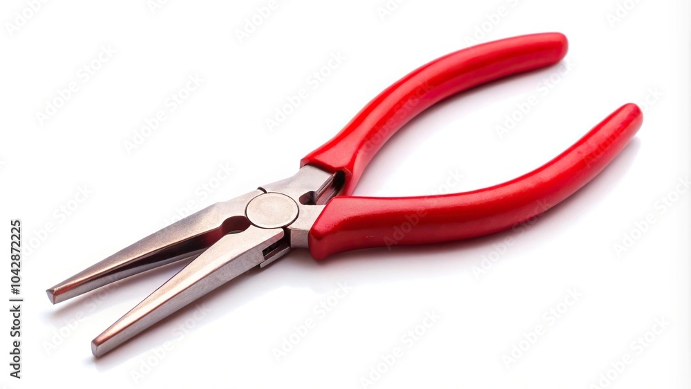 Long needle nose pliers with plastic handle on white background panoramic Long needle nose pliers with plastic handle on white background panoramic
