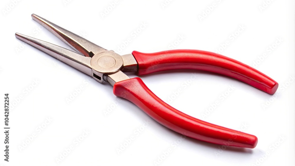Long needle nose pliers with plastic handle on white background Long needle nose pliers with plastic handle on white background