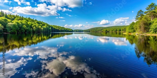 Extreme close-up wide shot of Sanborn Pond in Maine during summer