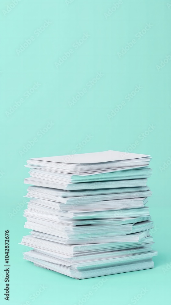 Stack of White Paper Sheets on a Sea Green Background for Creative Projects and Ideas Stack of White Paper Sheets on a Sea Green Background for Creative Projects and Ideas