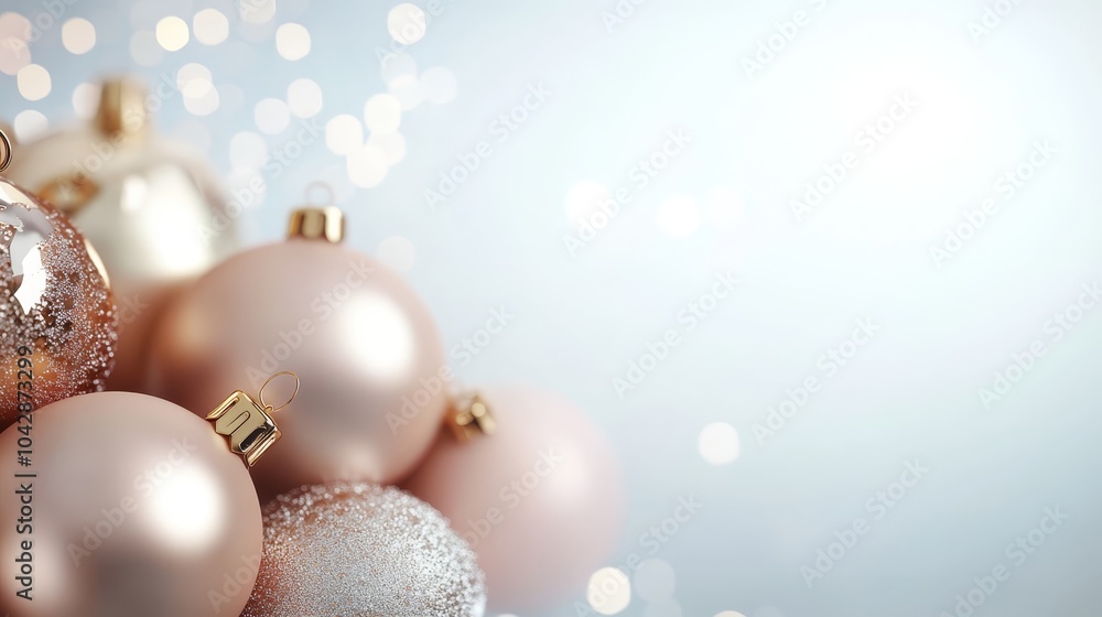 Elegant pink and gold ornaments sparkle on blue, a festive holiday decoration for vibrant celebration Elegant pink and gold ornaments sparkle on blue, a festive holiday decoration for vibrant celebration