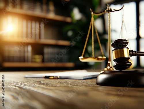 The Symbolism of Justice A Close-Up of the Gavel and Scales in a Legal Setting