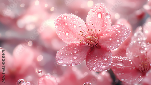 Water droplets from peach blossoms, giving the skin a natural luster