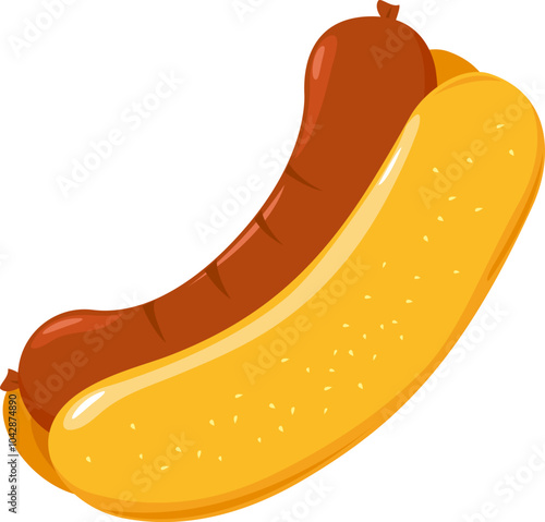 Hot dog sandwich. Roasted sausage in bread buns. Fast food restaurant sub sandwich with sausage. Vector illustration