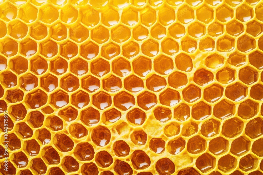 Honeycomb pattern with golden honey, showcasing intricate hexagonal structure. This natural design evokes feelings of warmth and sweetness, perfect for culinary or decorative use Honeycomb pattern with golden honey, showcasing intricate hexagonal structure. This natural design evokes feelings of warmth and sweetness, perfect for culinary or decorative use