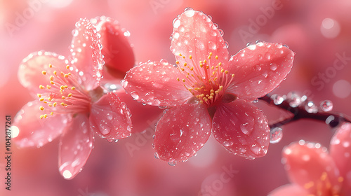 Water droplets from peach blossoms, giving the skin a natural luster