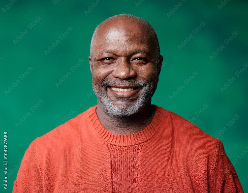 Obraz premium Studio Portrait of Handsome Mature Man Happily Smiling Against Green Background