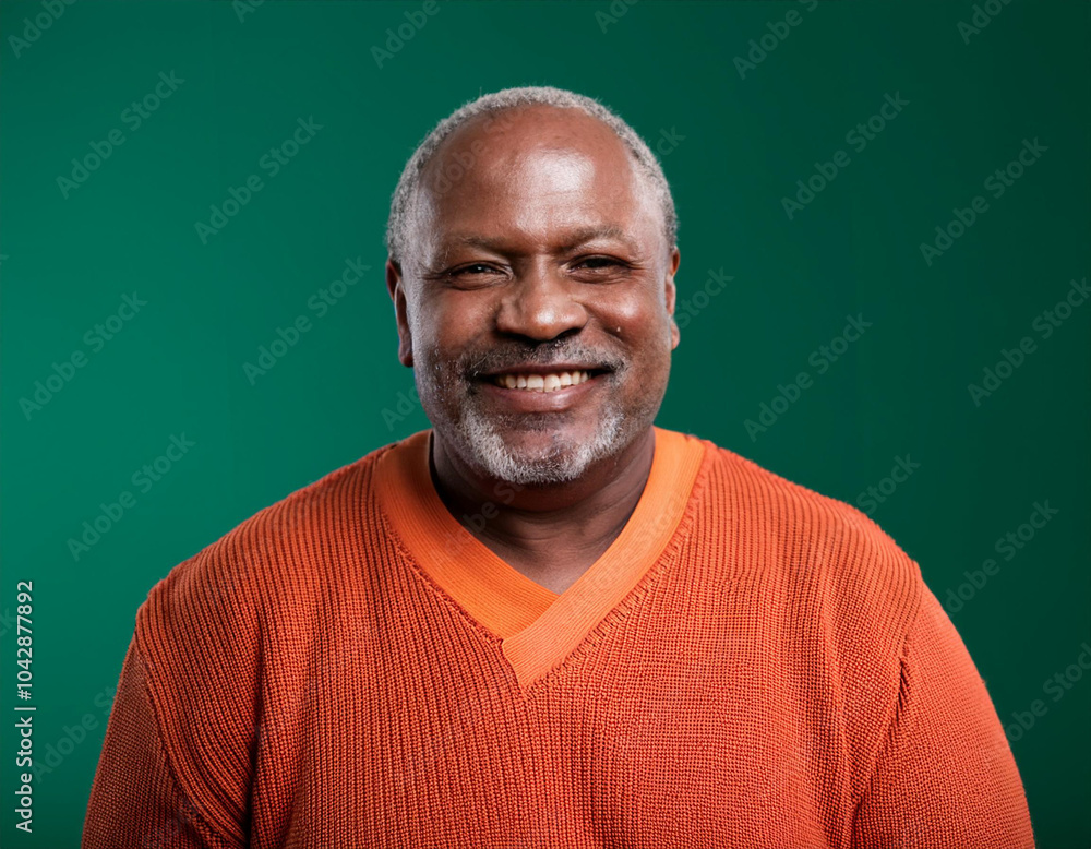 Obraz premium Studio Portrait of Handsome Mature Man Happily Smiling Against Green Background