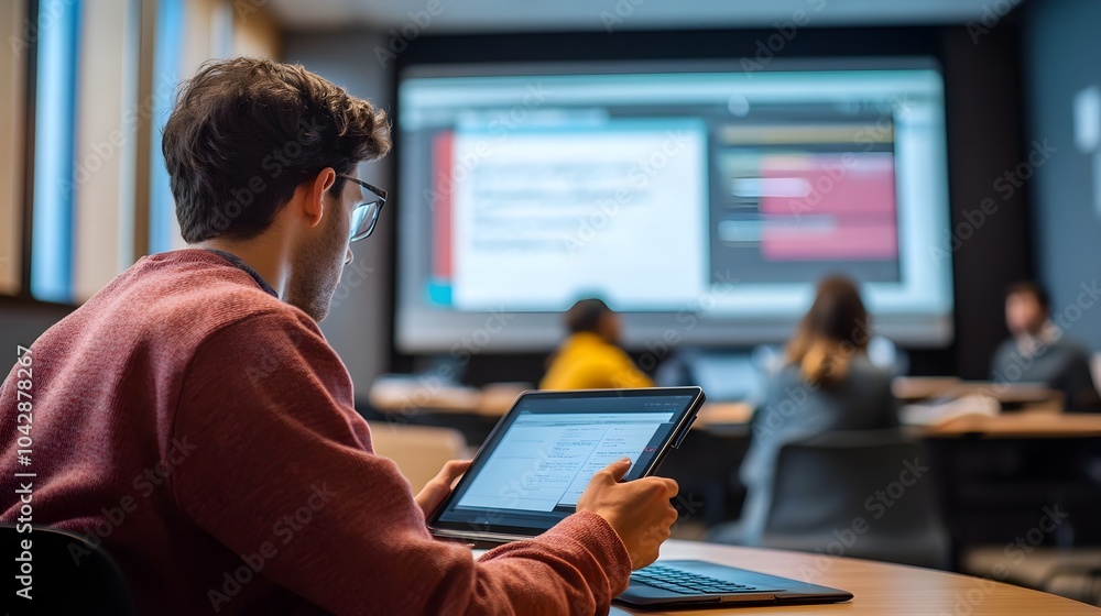 © doraclub - College Student Using Hybrid Learning Methods in Classroom Environment © doraclub - College Student Using Hybrid Learning Methods in Classroom Environment