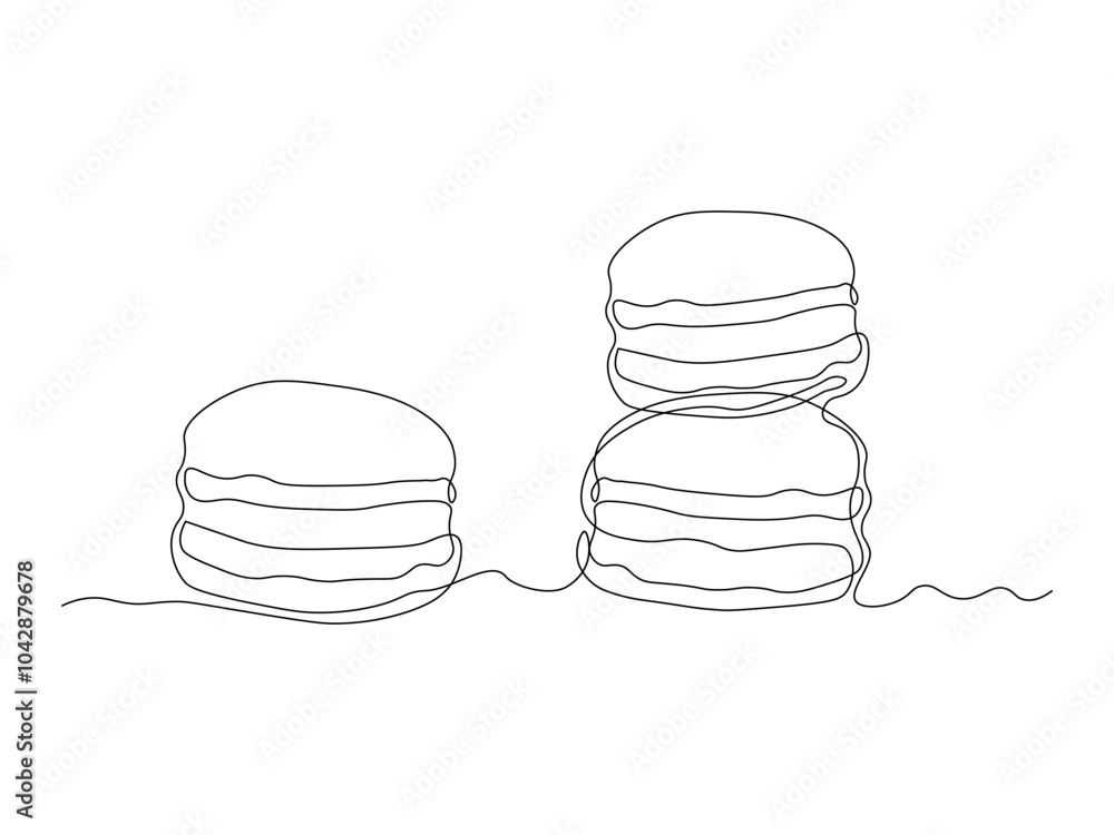 Abstract Macaroon, macaroon goods, cake, cupcake, dessert,continuous single line art drawing sketch, logo Abstract Macaroon, macaroon goods, cake, cupcake, dessert,continuous single line art drawing sketch, logo