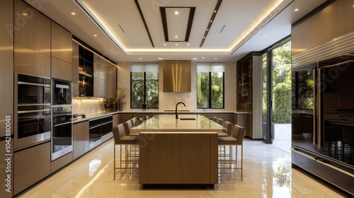 Wallpaper Mural A luxurious modern kitchen with minimalist design, high-end appliances, and elegant, clean lines, exuding sophistication Torontodigital.ca