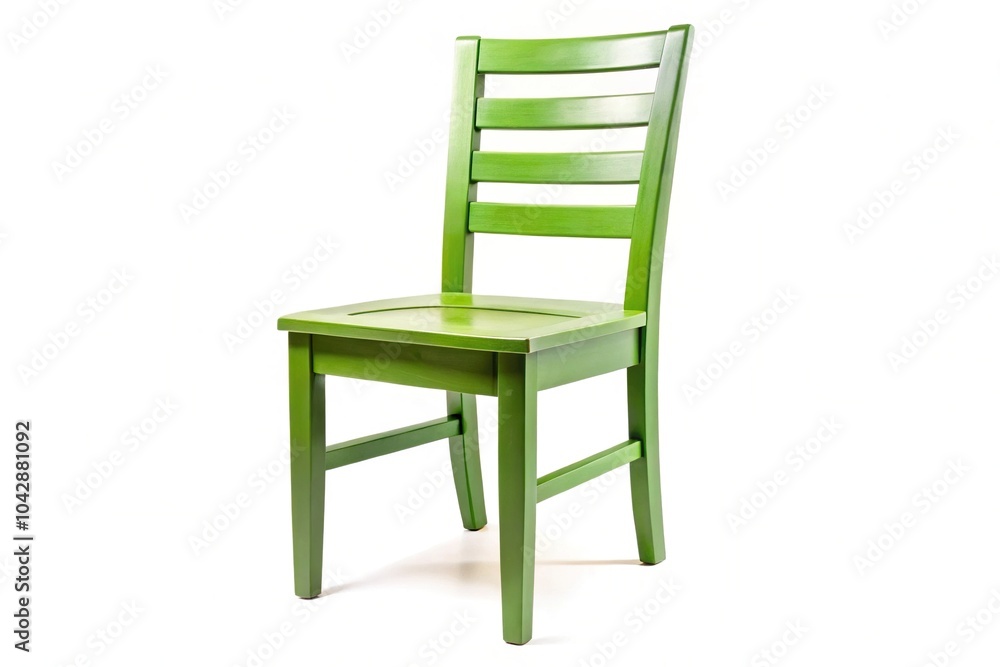Long shot of green wood chair isolated on white background Long shot of green wood chair isolated on white background