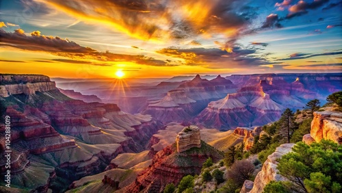 Wallpaper Mural Long shot of Grand Canyon at sunset with mountains in background, perfect for travel and sunrise photography Torontodigital.ca