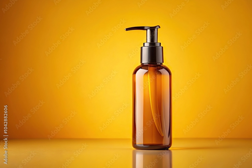 cosmetic lotion bottle mockup with amber glass and yellow background cosmetic lotion bottle mockup with amber glass and yellow background