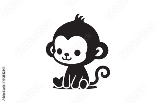 silhouette cute baby monkey sitting simple vector 69.eps