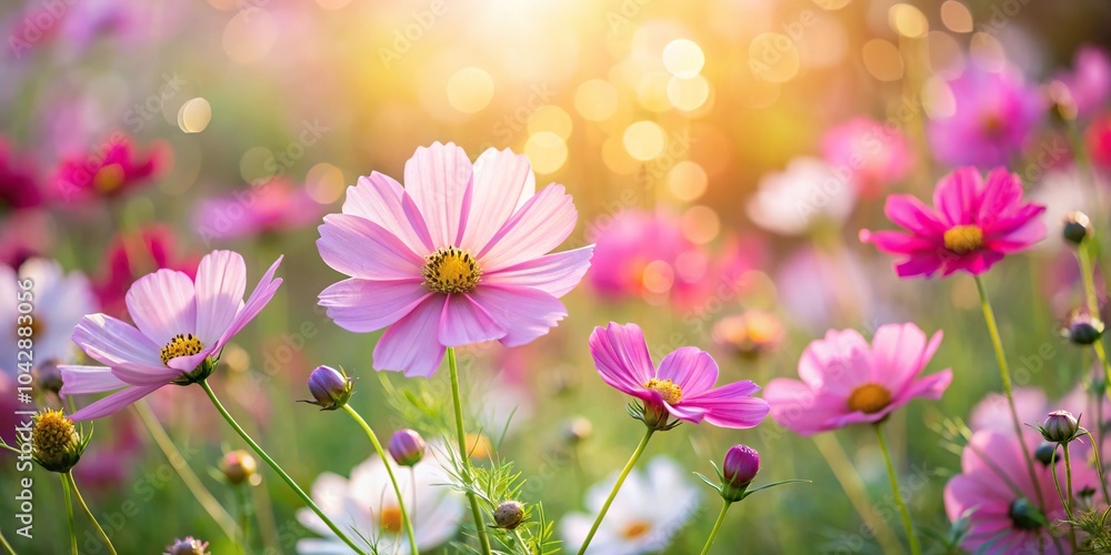Cosmos flowers in garden with soft focus and bokeh Cosmos flowers in garden with soft focus and bokeh