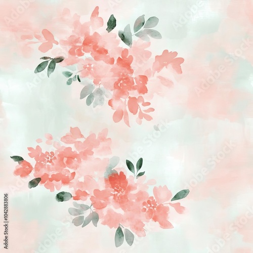 Wallpaper Mural Seamless symmetric floral wallpaper, watercolor brushwork, soft pastel pink and mint tones, delicate flower details, elegant and natural aesthetic, watercolor illustration Torontodigital.ca
