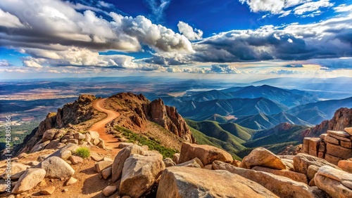 Looking north from top of Pikes Peak with Mt Evans in background photo