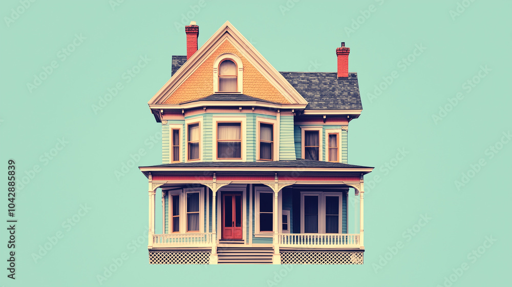 Fototapeta premium vintage house isolated on pastel background