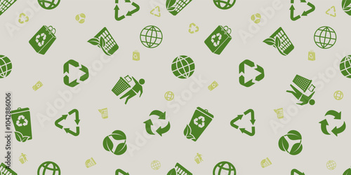 Recycle Seamless vector repeatable pattern. Style is flat symbols on a white background. Seamless pattern with of a recycling symbol. Simple pattern on a white background.