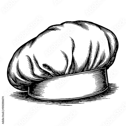 Detailed Baker Hat in Vintage Black and White Outline Line Art Drawing with Intricate Shading