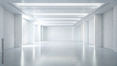 description: A serene and spacious white interior with minimalist design