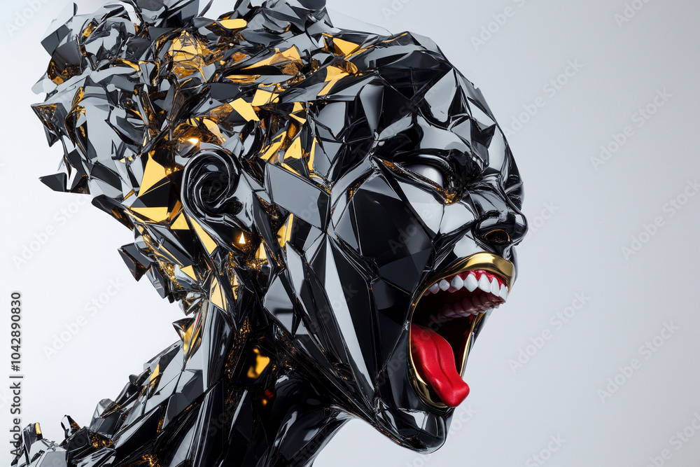 Fototapeta premium Vibrant angular face with golden geometric complexion