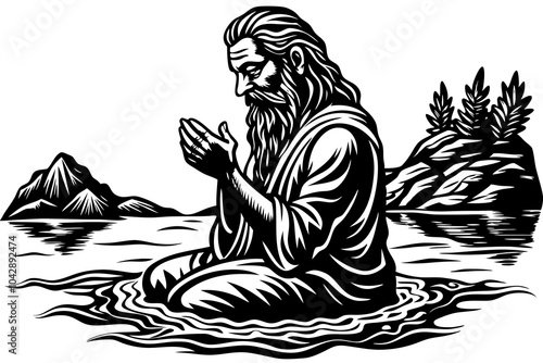  Spiritual guru Sadhu prayed in river giving argyle