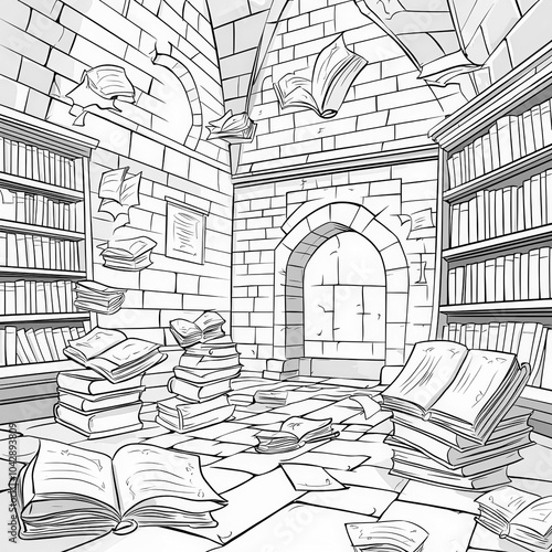 A magical library with floa...