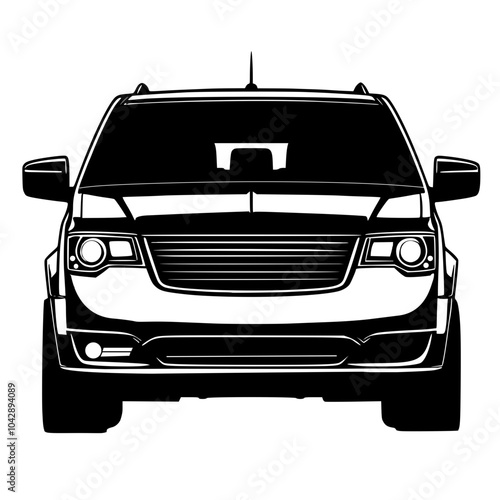 front view SUV car black and white 