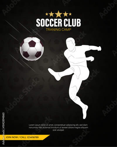 Soccer traning club, sports concept template design, Soccer player man playing football, vector illustration.