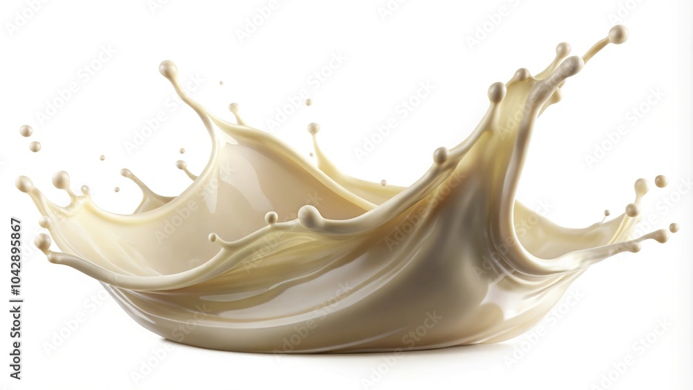 Curvy vanilla milk splash isolated on white background, low angle view Curvy vanilla milk splash isolated on white background, low angle view
