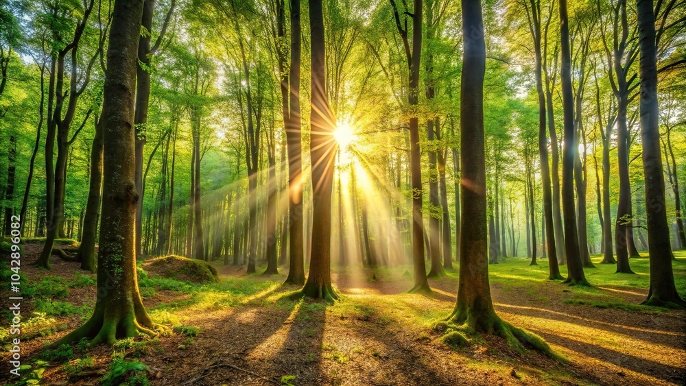 forest with sunlight shining through the trees forest with sunlight shining through the trees