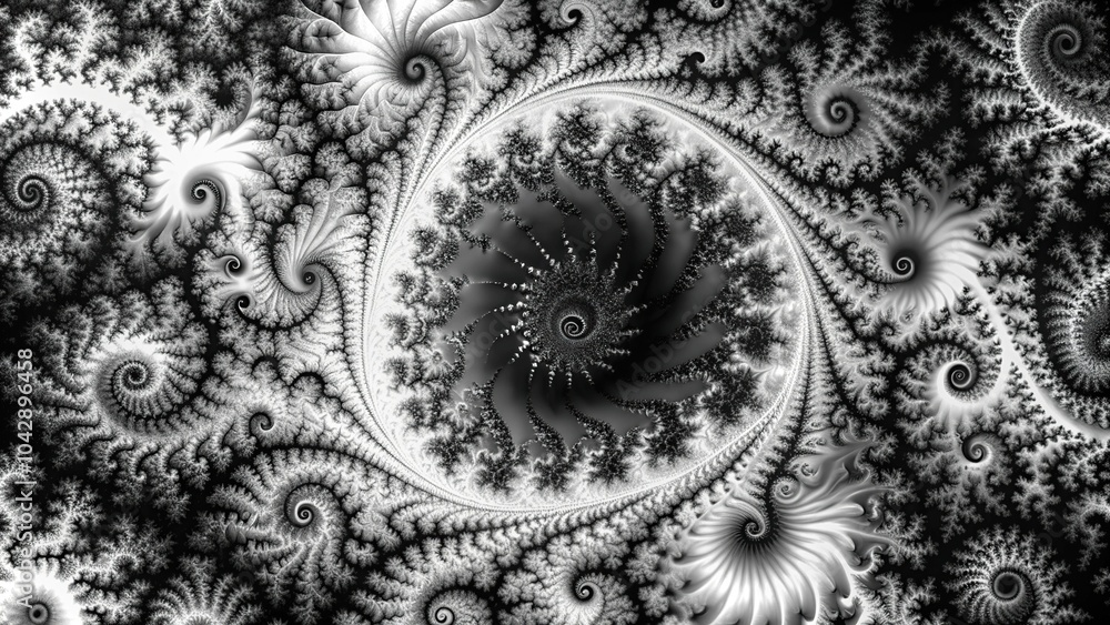 Fractal turbulence pattern in black and white, wide-angle view Fractal turbulence pattern in black and white, wide-angle view