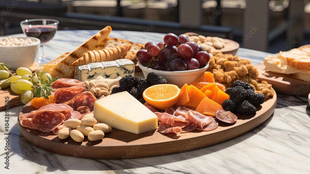 Scenic Picnic Setup with Delicious Food and Drink Scenic Picnic Setup with Delicious Food and Drink