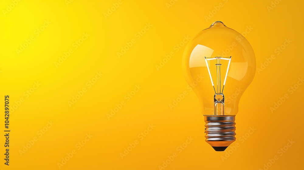 Bright light bulb glowing against vibrant yellow background, symbolizing creativity and ideas. Bright light bulb glowing against vibrant yellow background, symbolizing creativity and ideas.