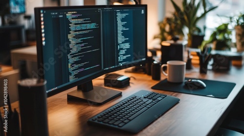 Wallpaper Mural A dual monitor setup with a mechanical keyboard, wireless mouse Torontodigital.ca