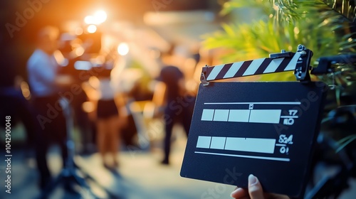 Film clapperboard, movie production background