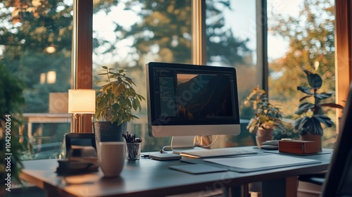 Wallpaper Mural A professional workspace featuring a desktop monitor, notebook Torontodigital.ca