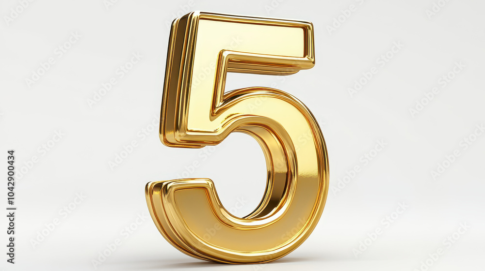 3D Golden Number Five Isolated on White Background for Design and Decoration Concepts 3D Golden Number Five Isolated on White Background for Design and Decoration Concepts