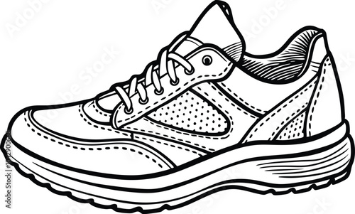 Hand Drawn Sketch of Sport Shoes on White Background.